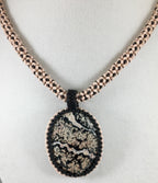 Pink and Black Jasper Pendant on Chenille Stich Beaded Necklace, 20 Inch