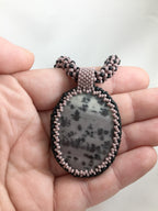 Lavender Jasper Pendant Necklace, Chenille Stitch Beaded Necklace, 18 Inch