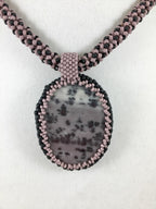 Lavender Jasper Pendant Necklace, Chenille Stitch Beaded Necklace, 18 Inch