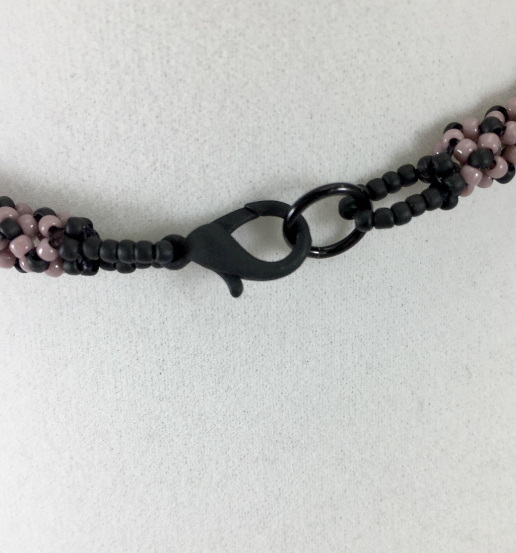 Lavender Jasper Pendant Necklace, Chenille Stitch Beaded Necklace, 18 Inch