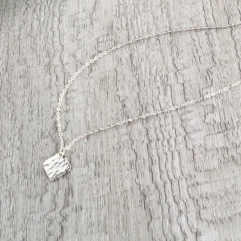 Hammered sterling silver diamond necklace