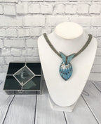 Teal and Brown Glass Pendant Necklace, Beaded Necklace, Nickel Free, 19 Inch
