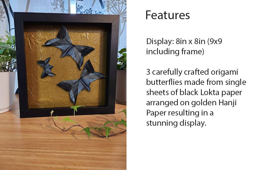 Black and Gold Framed Origami Butterflies Shadowbox