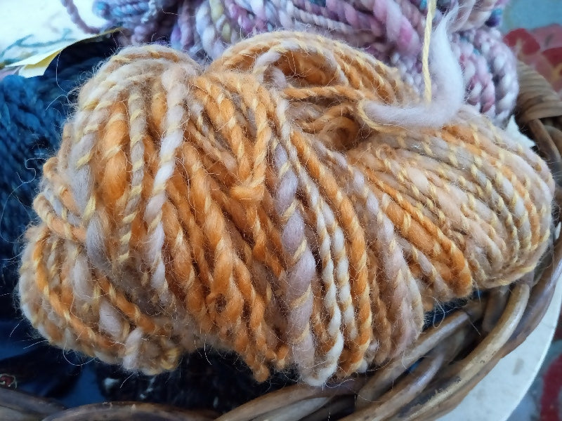 Delicate Quirky Handspun Wool Silk 67 yards Canteloupe and Mauve